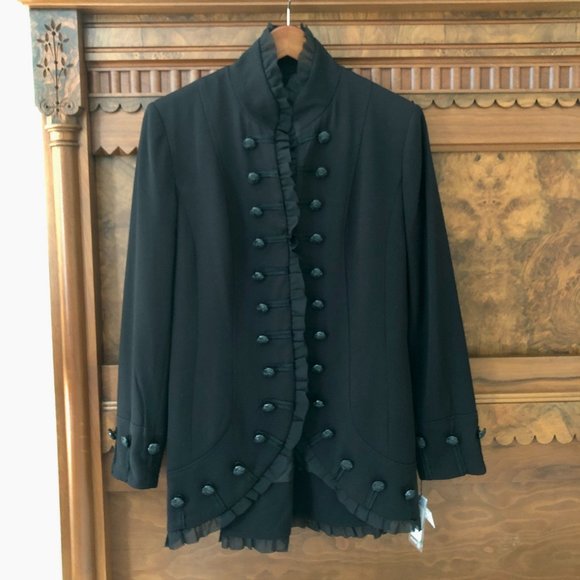 Black Chiffon Trim Military-Style Jacket (8) - Picture 2 of 8